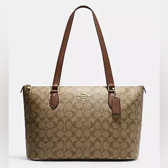 Coach Handbags - Coach Signature Canvas Tote Bag in Khaki/Brown